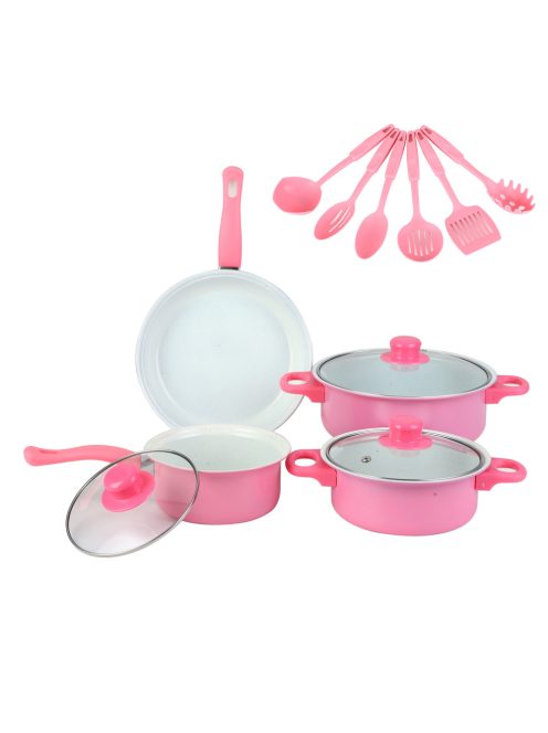 13 részes tapadásmentes edénykészlet konyhai eszközökkel pink G24